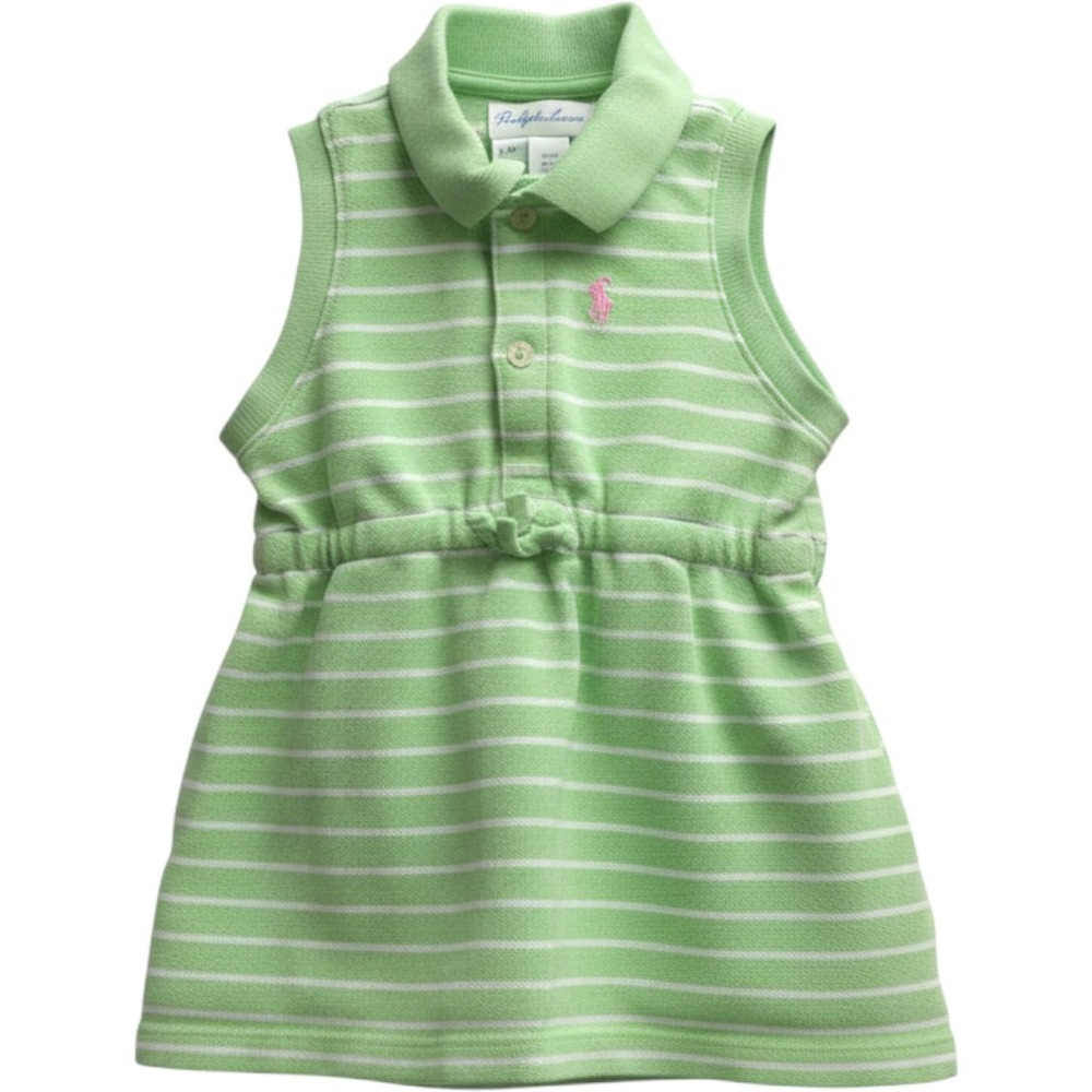 Ralph Lauren Baby Girls Green White Striped Sleeveless Polo Dress 6M